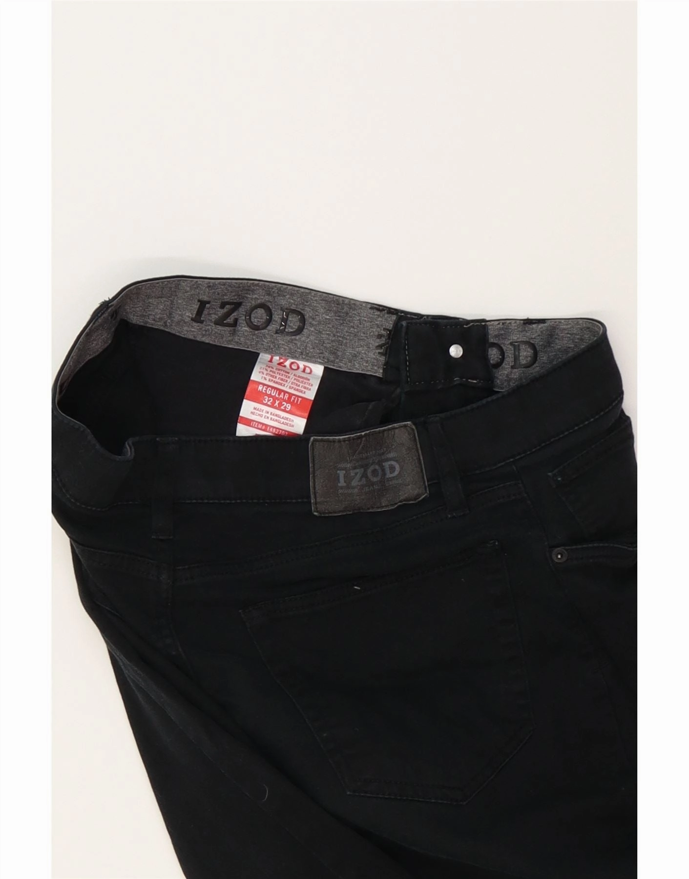 IZOD Mens Straight Casual Trousers W32 L29 Black Cotton
