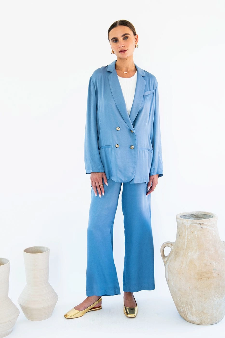 Jane Satin TENCEL™ Double Breasted Jacket | Multiple Colours
