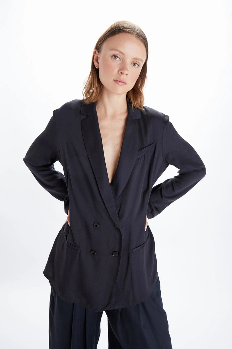 Jane Satin TENCEL™ Double Breasted Jacket | Multiple Colours