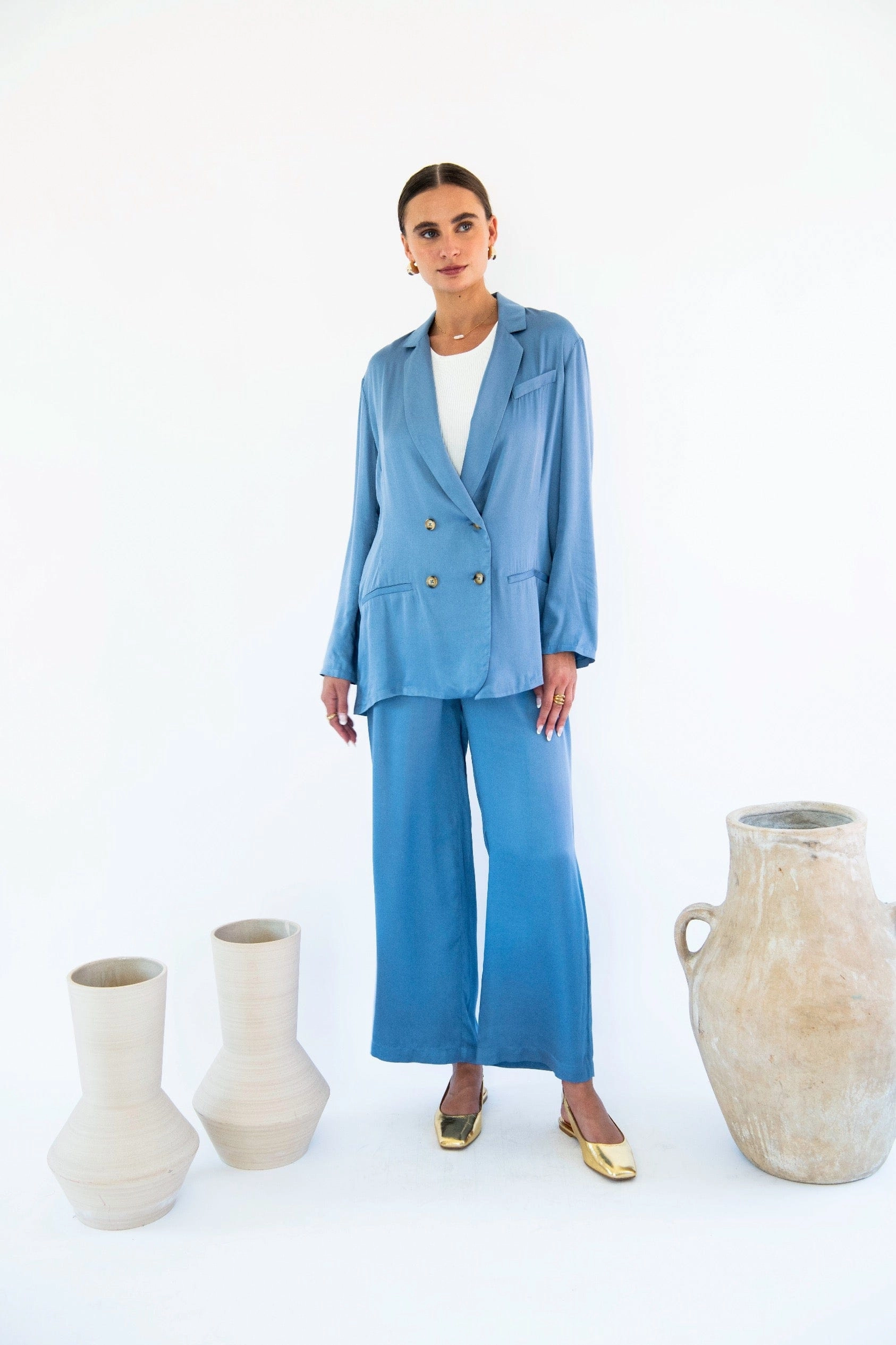 Jane Satin TENCEL™ Double Breasted Jacket | Multiple Colours