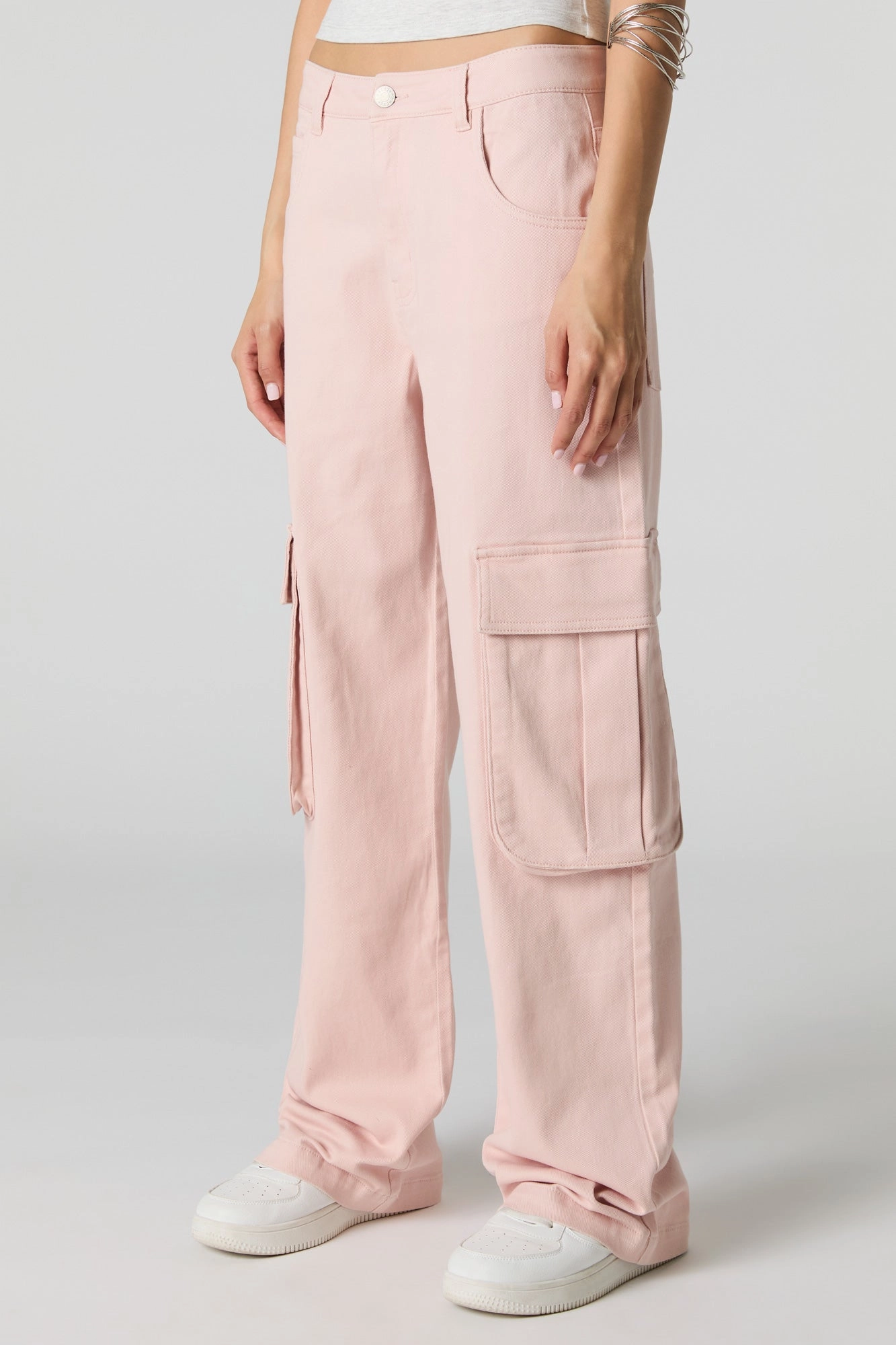 Jean à taille basse cargo baggy en denim extensible