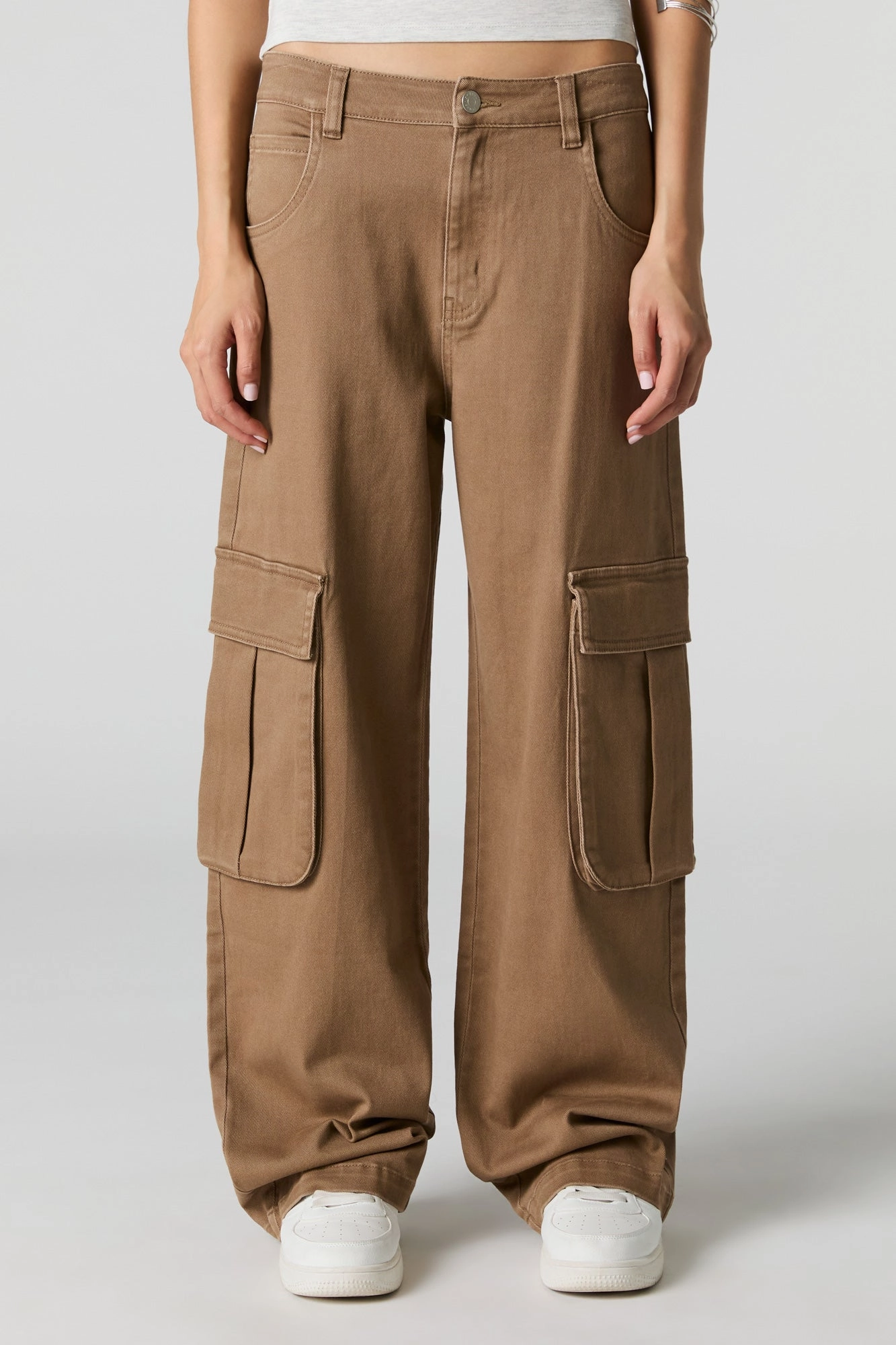 Jean à taille basse cargo baggy en denim extensible