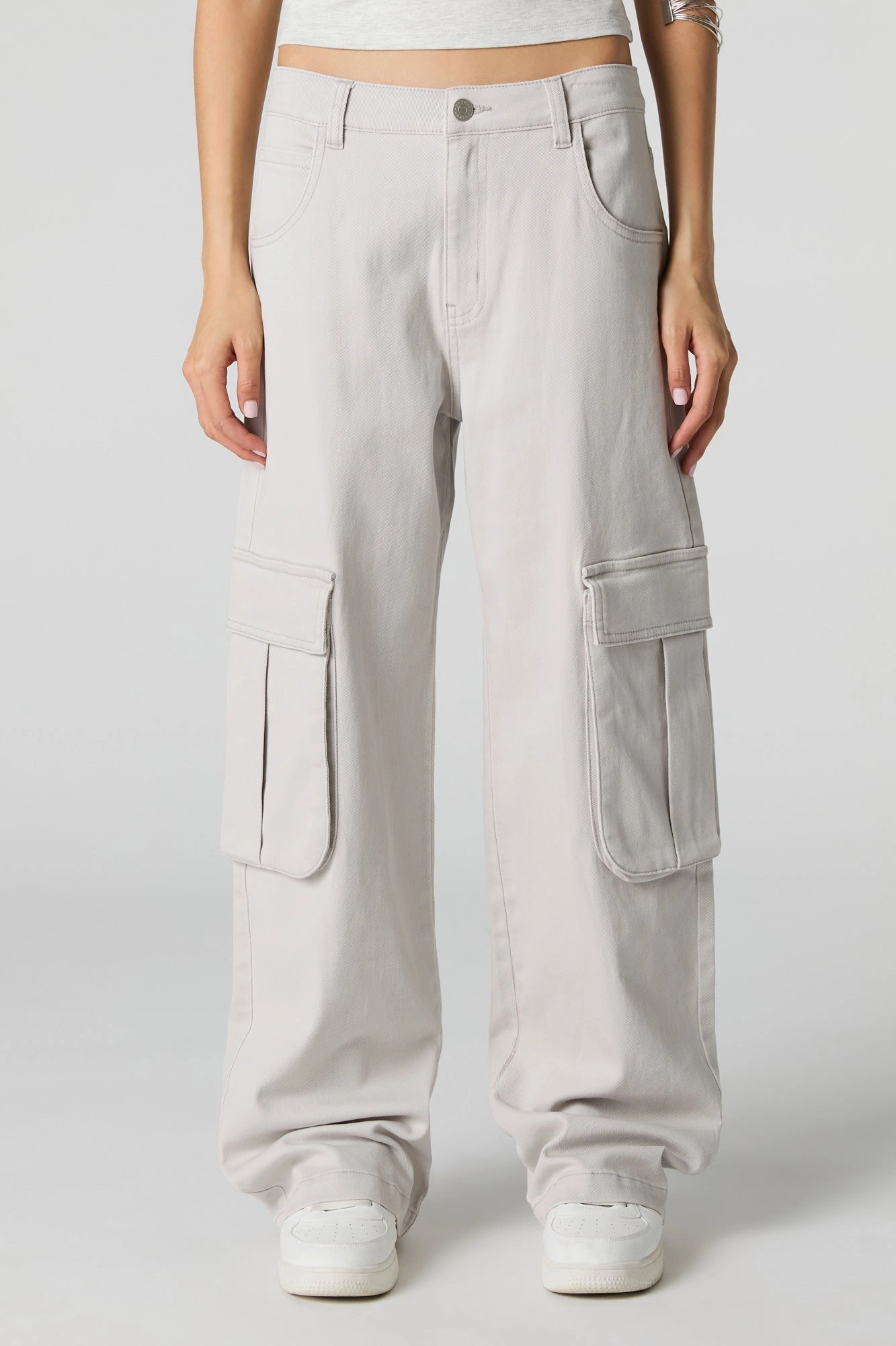 Jean à taille basse cargo baggy en denim extensible