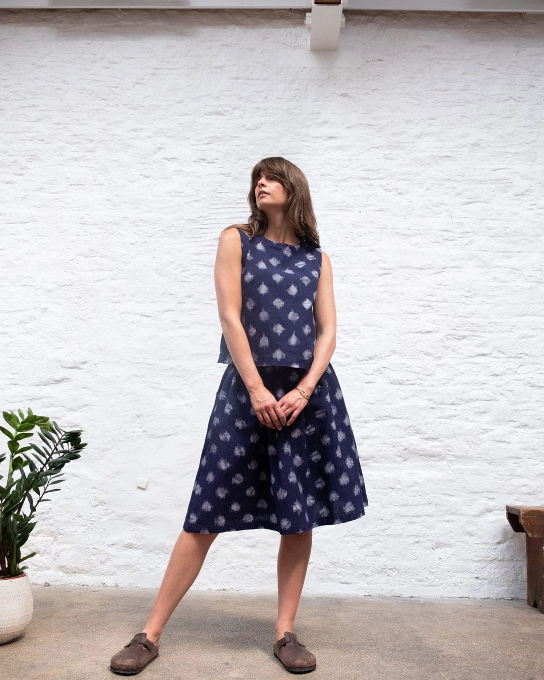 Jordan Women's Cotton Casual Skirt | Indigo Dot Print