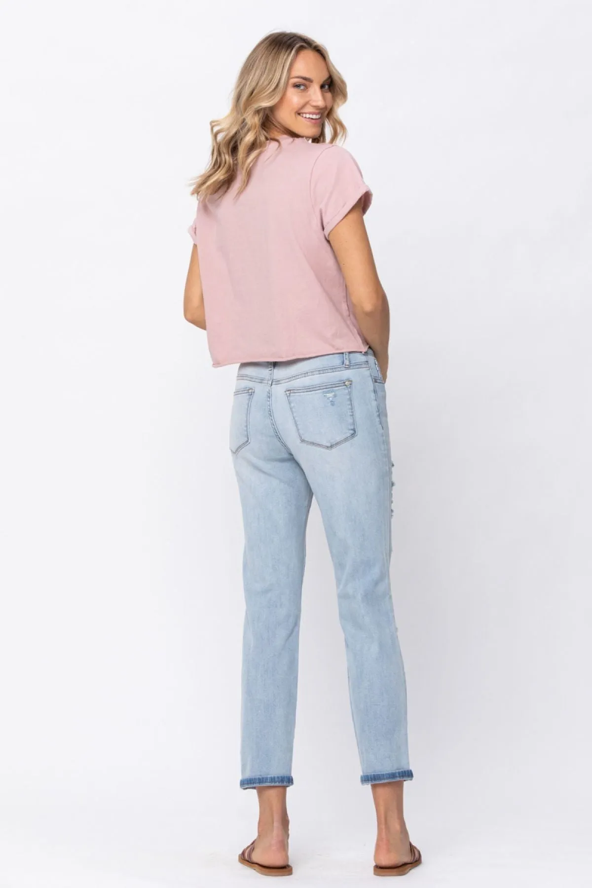 Judy Blue Full Size Destroyed Mid-Rise Boyfriend Jeans