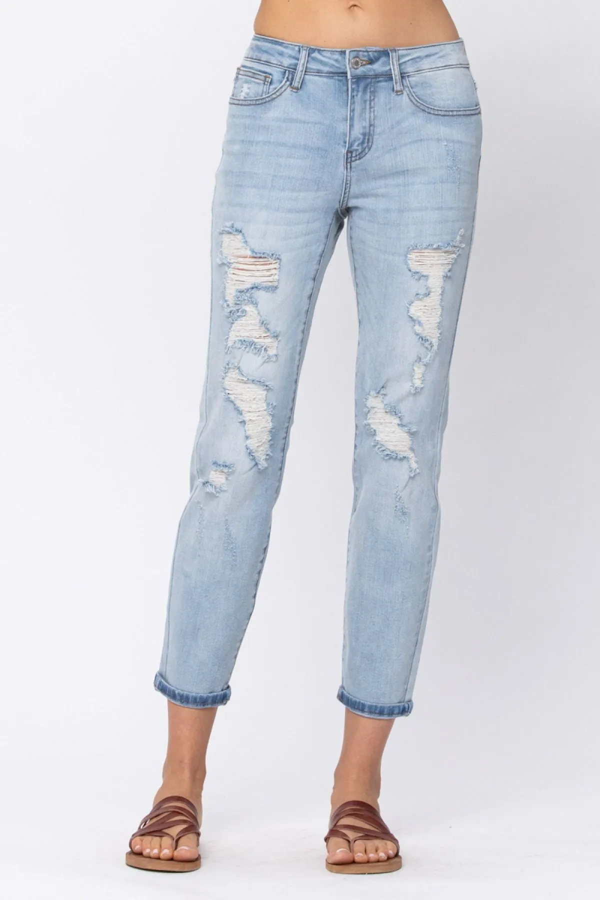 Judy Blue Full Size Destroyed Mid-Rise Boyfriend Jeans