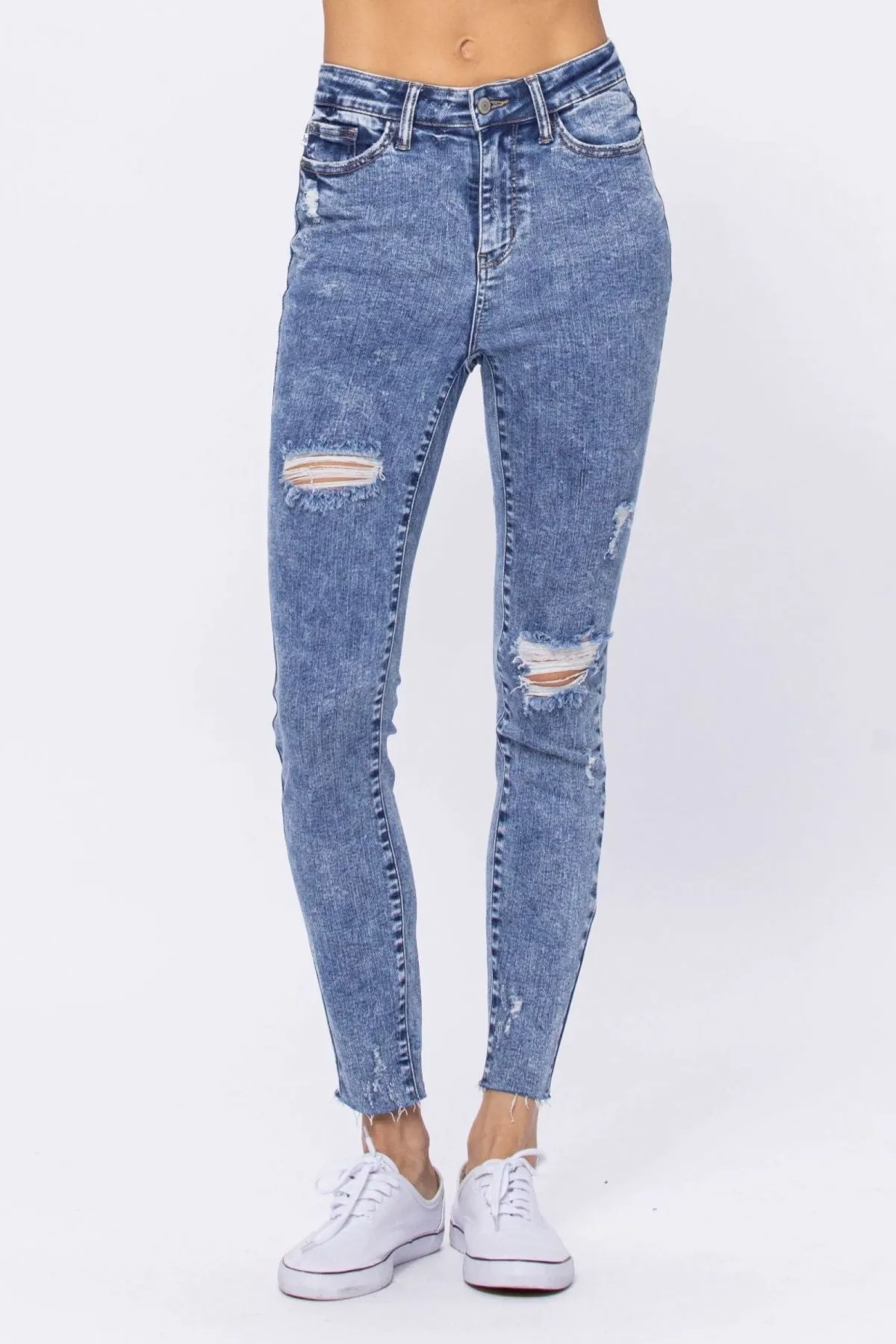 Judy Blue High Rise Acid Wash Destroyed Skinny Jeans