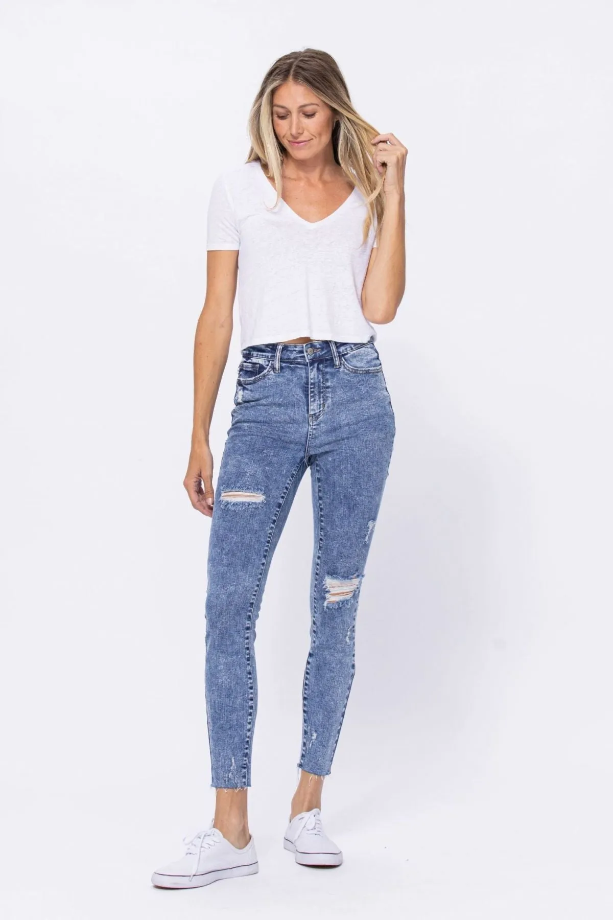 Judy Blue High Rise Acid Wash Destroyed Skinny Jeans