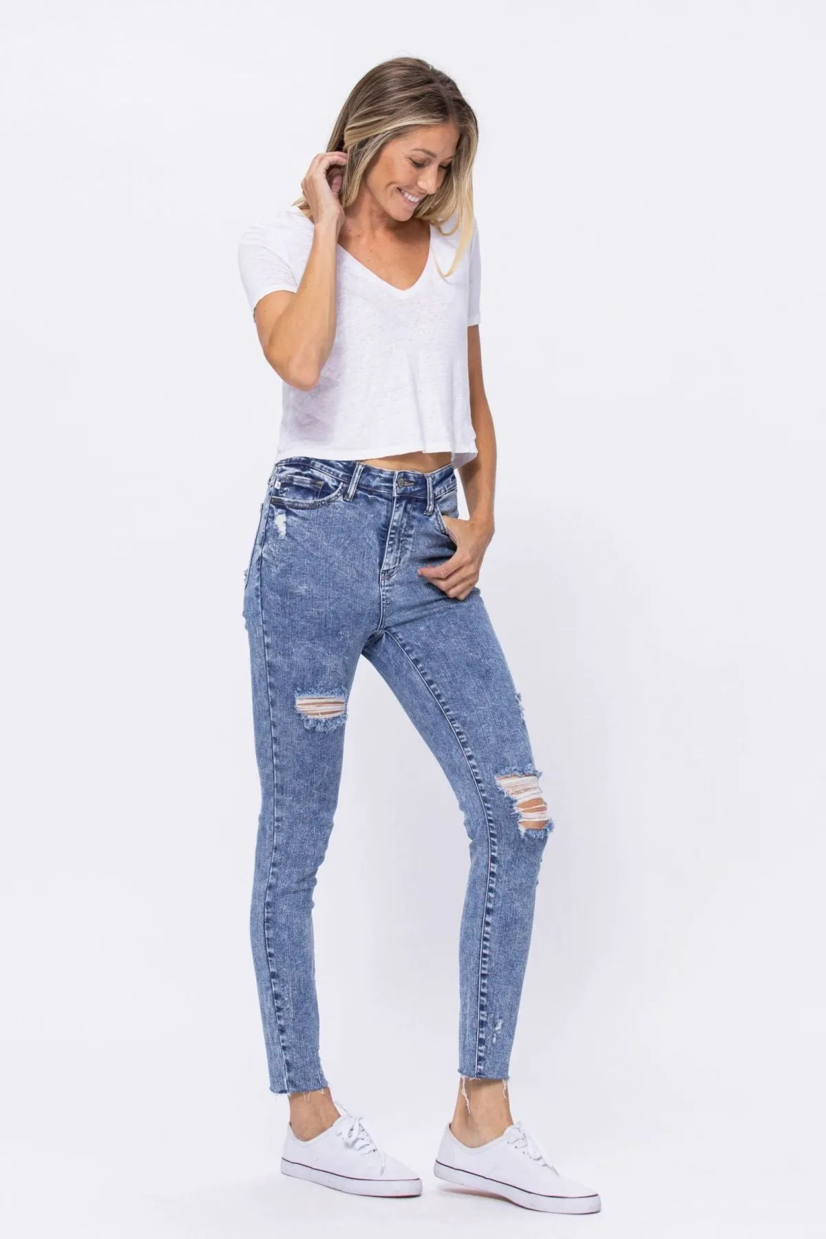 Judy Blue High Rise Acid Wash Destroyed Skinny Jeans