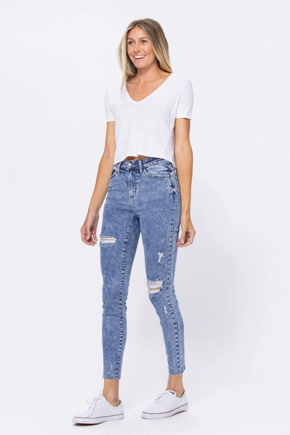 Judy Blue High Rise Acid Wash Destroyed Skinny Jeans