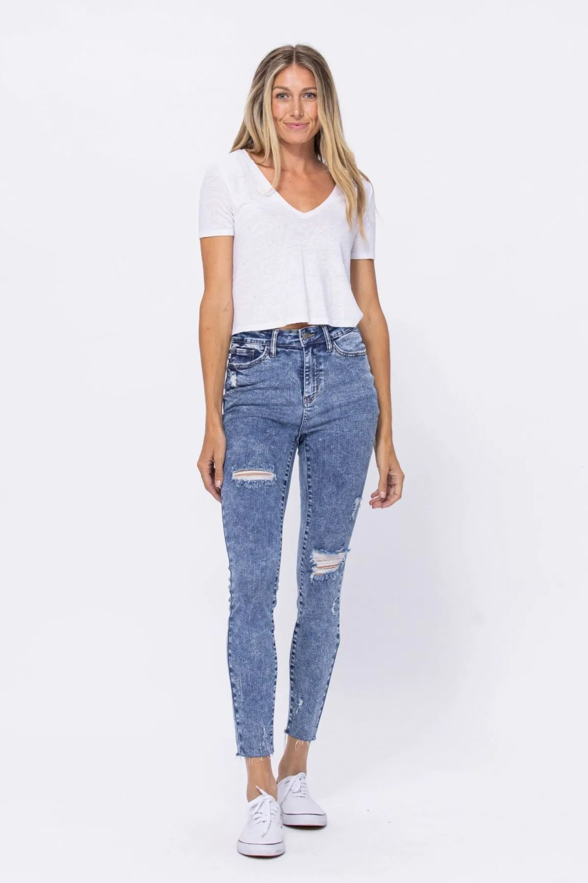 Judy Blue High Rise Acid Wash Destroyed Skinny Jeans