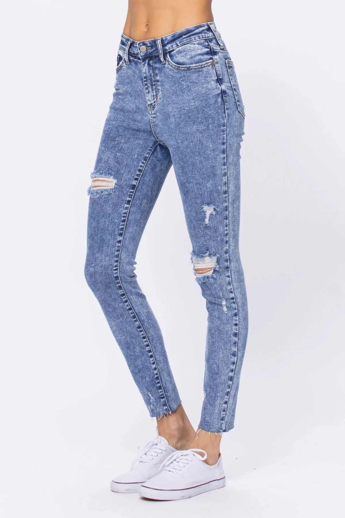 Judy Blue High Rise Acid Wash Destroyed Skinny Jeans