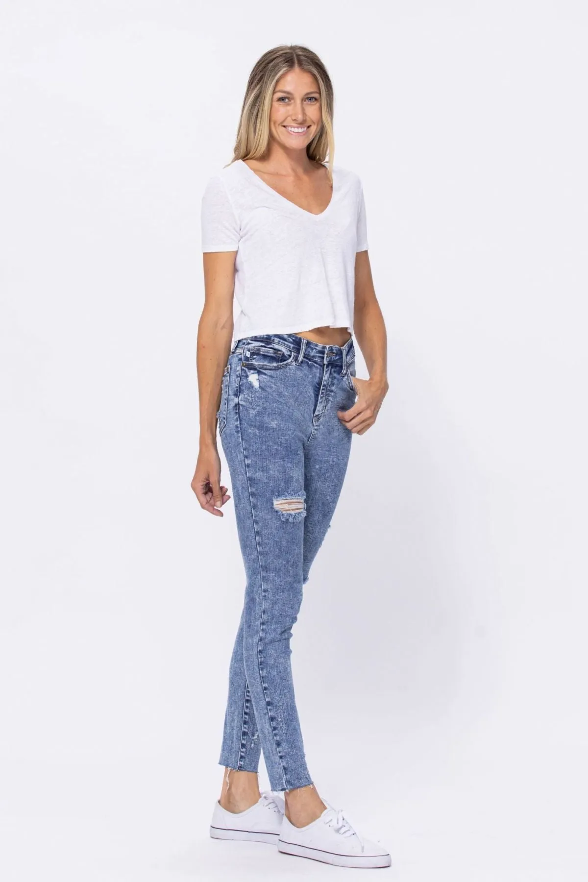 Judy Blue High Rise Acid Wash Destroyed Skinny Jeans