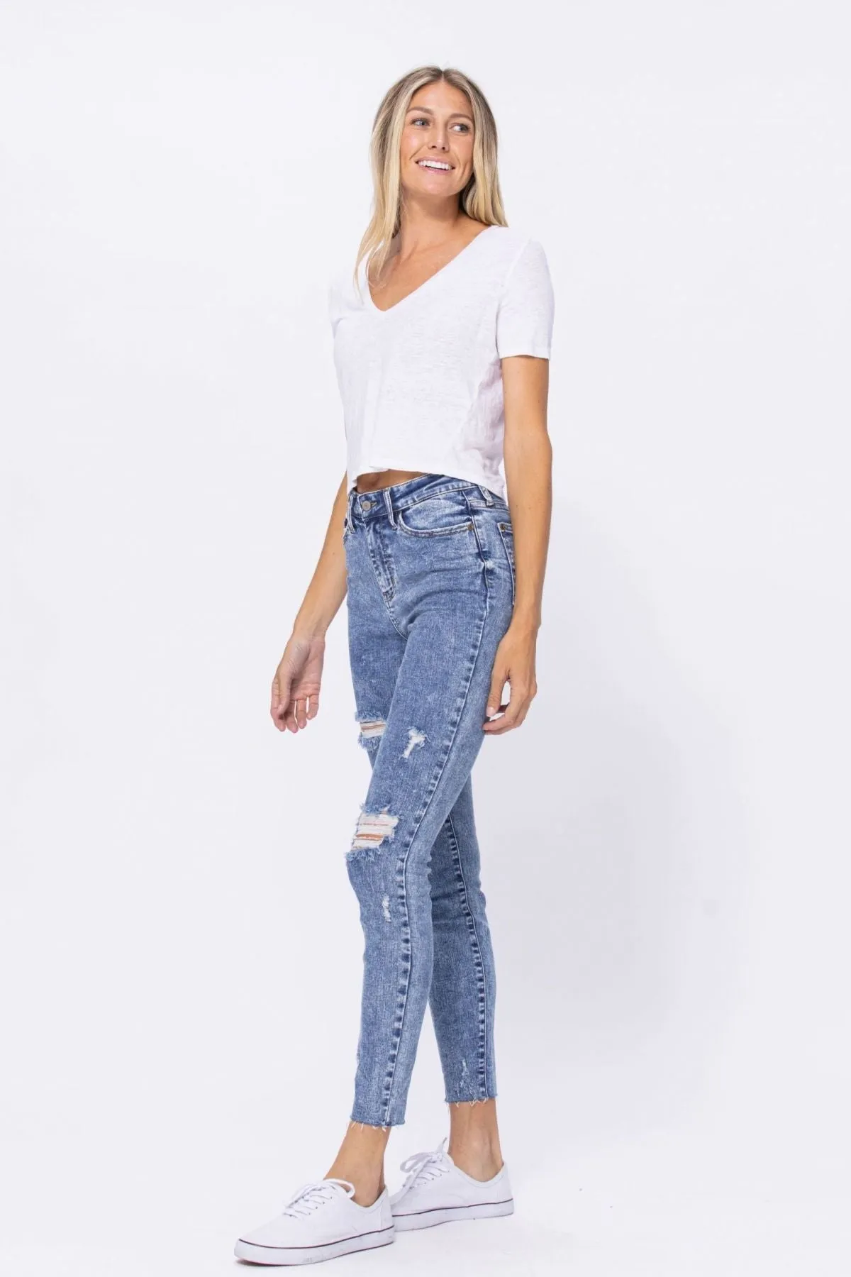 Judy Blue High Rise Acid Wash Destroyed Skinny Jeans