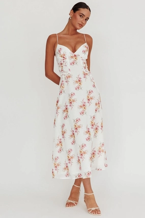 Kalaya Lace-Up Waist Midi Dress Floral