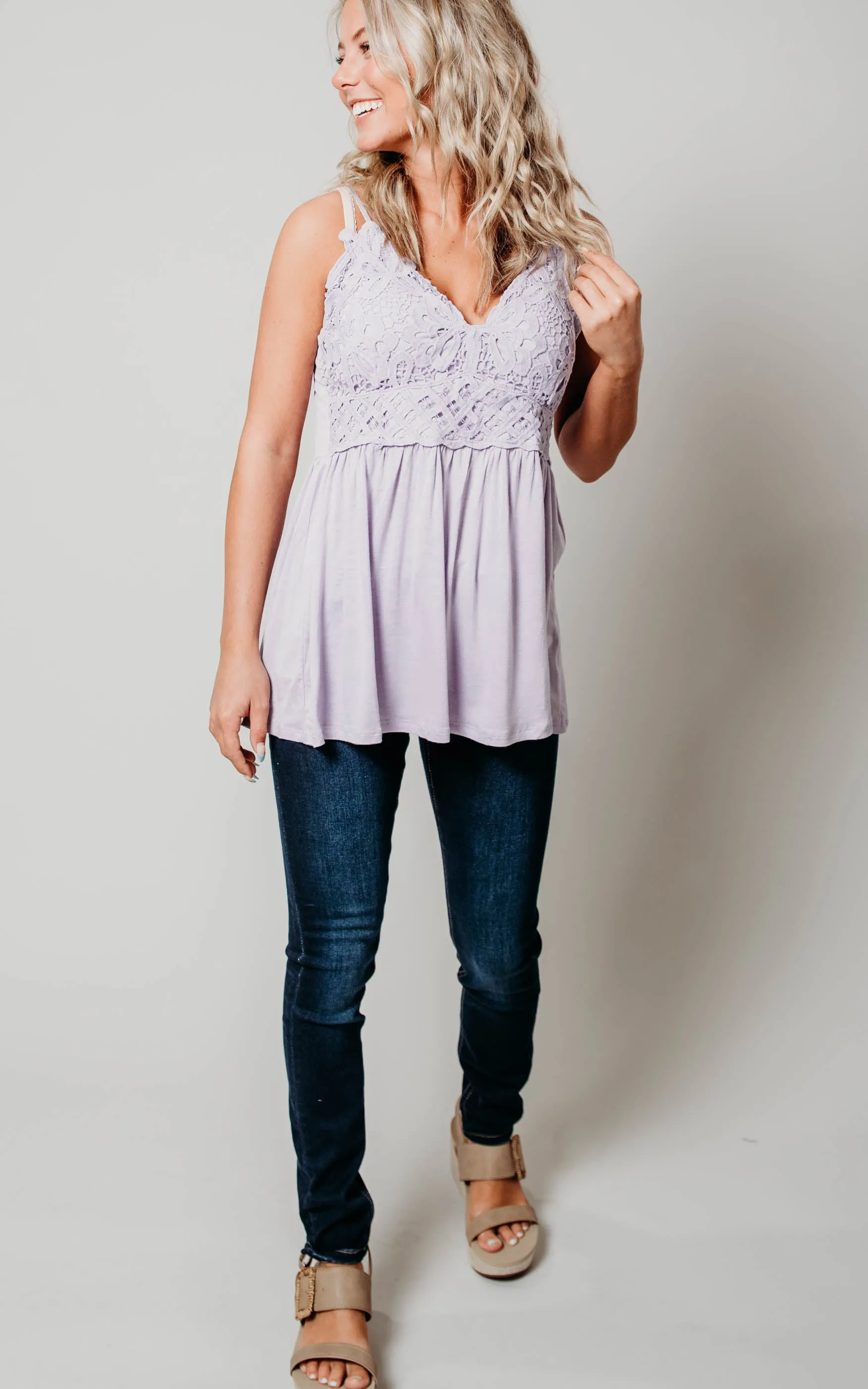 Lace Babydoll Tank Top - BLUE B - FINAL SALE