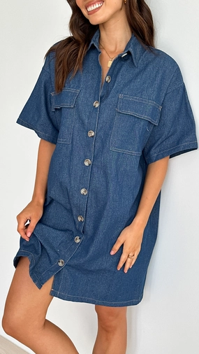 Laksha Mini Dress - Dark Denim