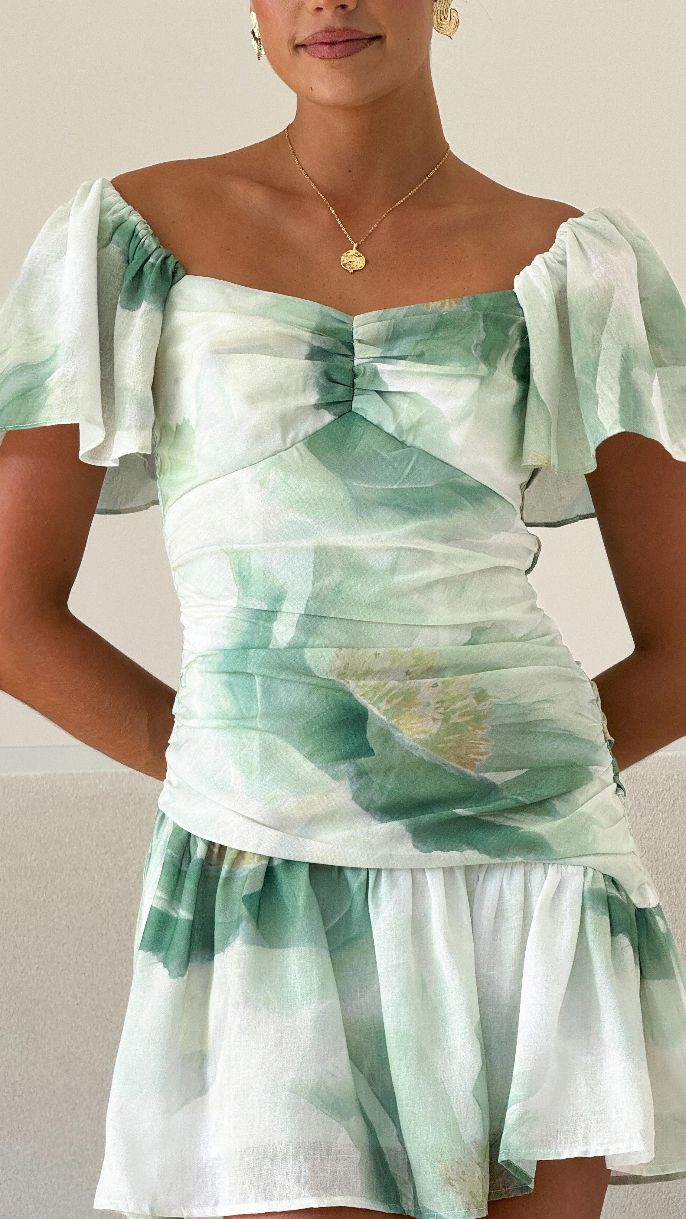 Laury Mini Dress - Green Floral