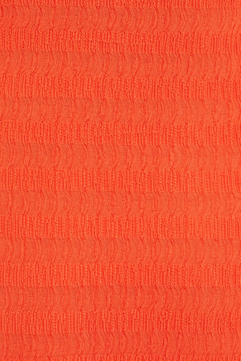 Orange Maxi Dress Textured Minimal Square Neck Bodycon