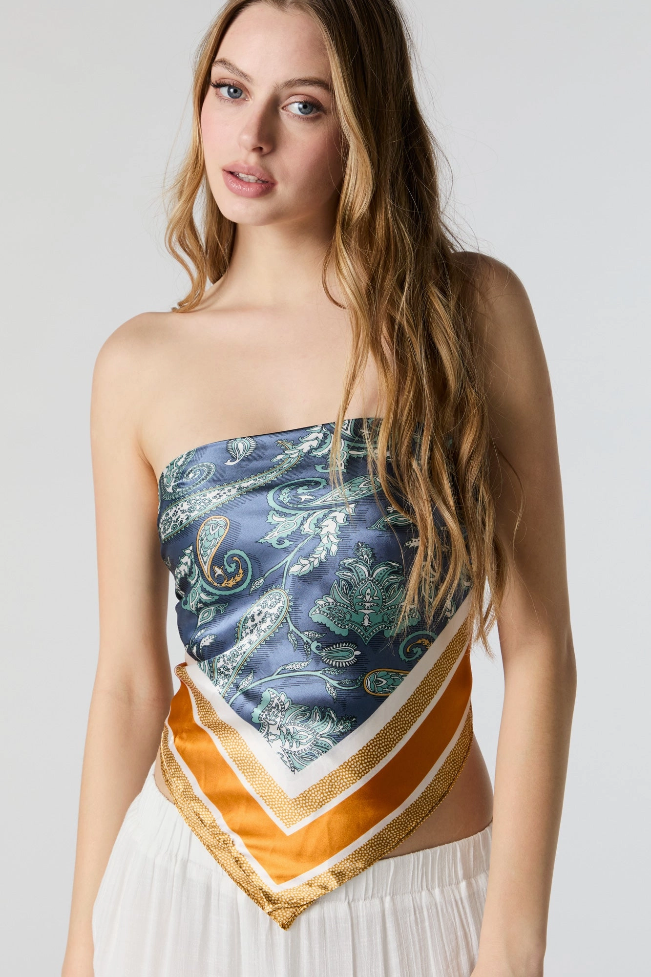 Paisley Border Print Satin Multiway Scarf
