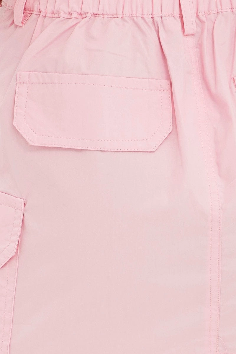 Pink Cargo Skirt Mini Mid Rise