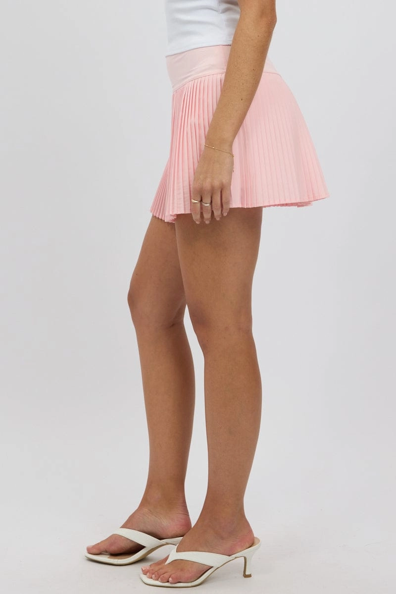 Pink Tennis Skort Skirt Stretch Waist Mini Pleated Lined