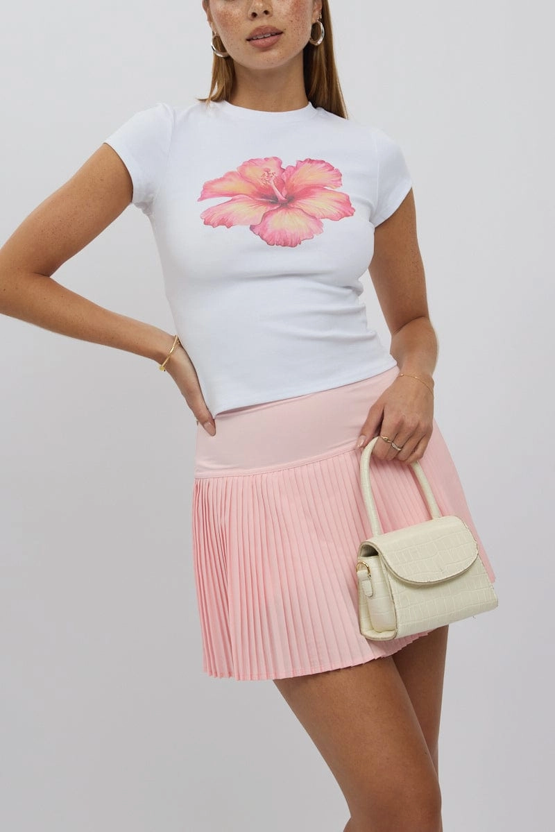 Pink Tennis Skort Skirt Stretch Waist Mini Pleated Lined