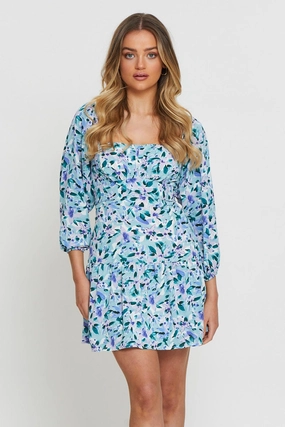 Print Mini Dress Square Neck