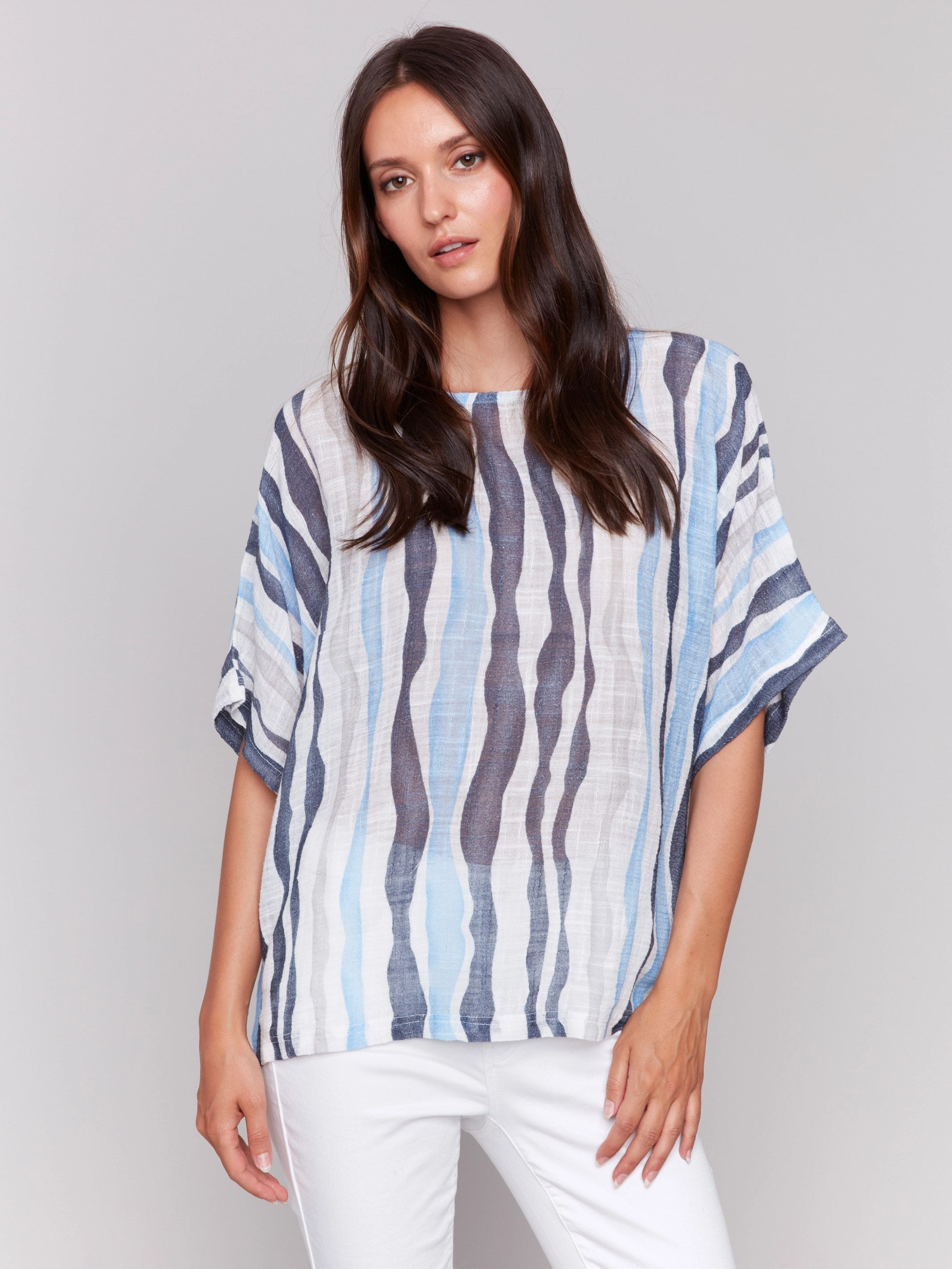 Printed Cotton Gauze Dolman Blouse - Surf