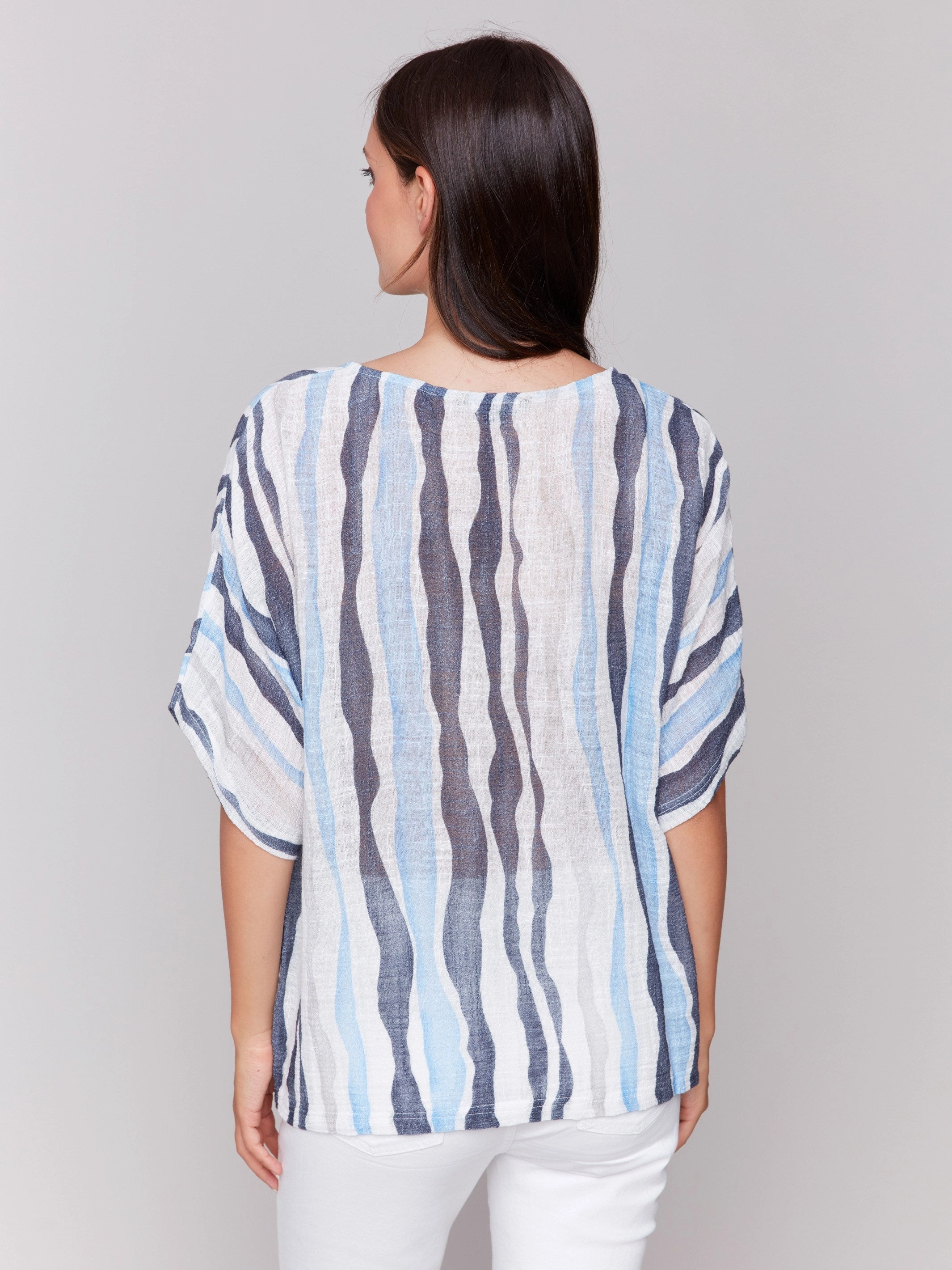 Printed Cotton Gauze Dolman Blouse - Surf