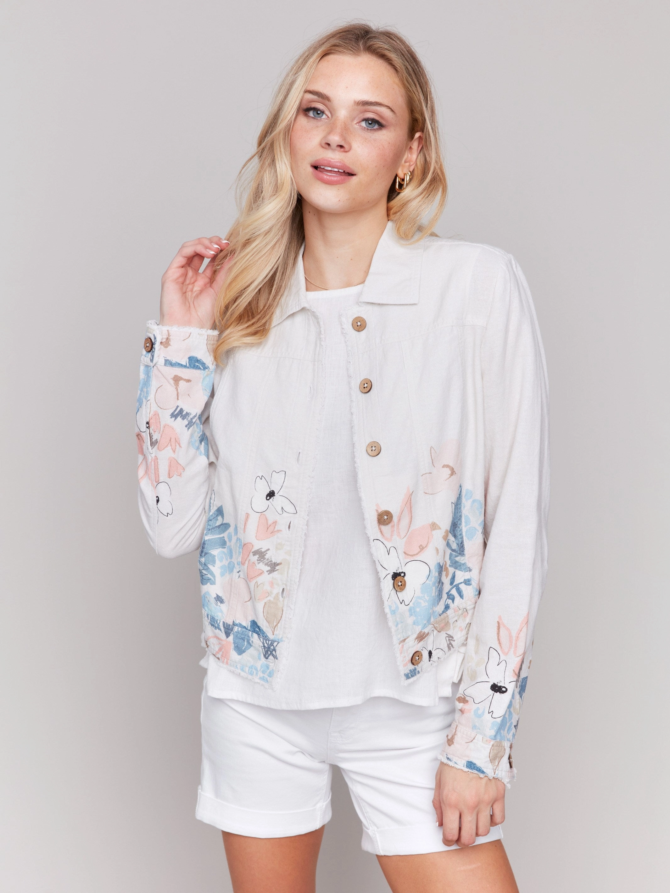 Printed Linen Blend Jacket - Supernova