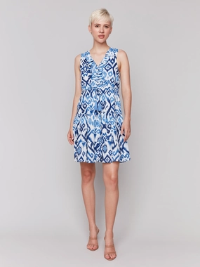 Printed Sleeveless Cotton Ruffle Dress - Ikat