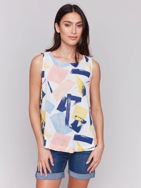 Printed Sleeveless Top with Rounded Hem - Abstract