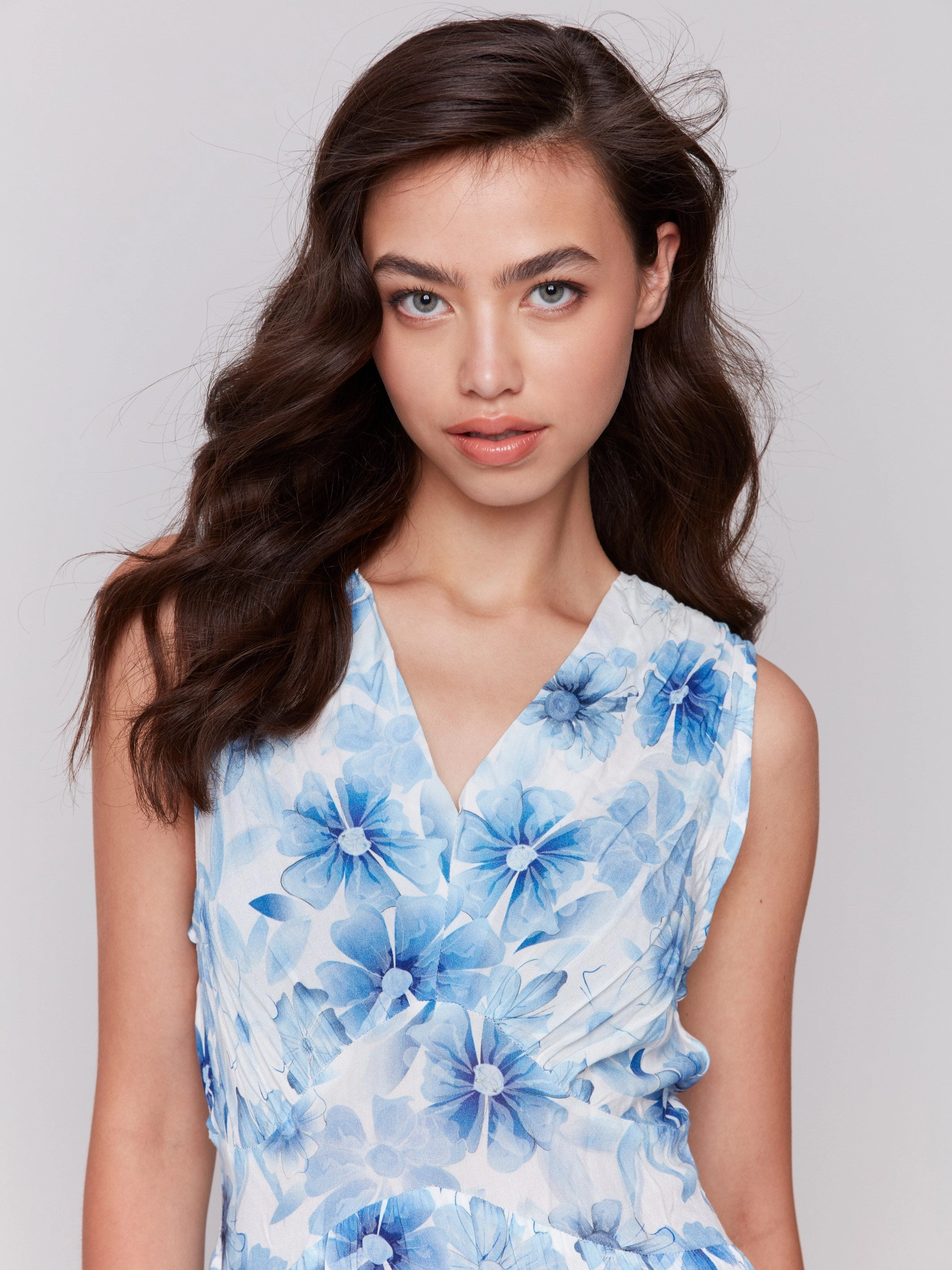 Printed Sleeveless V-Neck Tiered Dress - Celestial