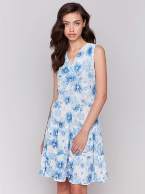Printed Sleeveless V-Neck Tiered Dress - Celestial