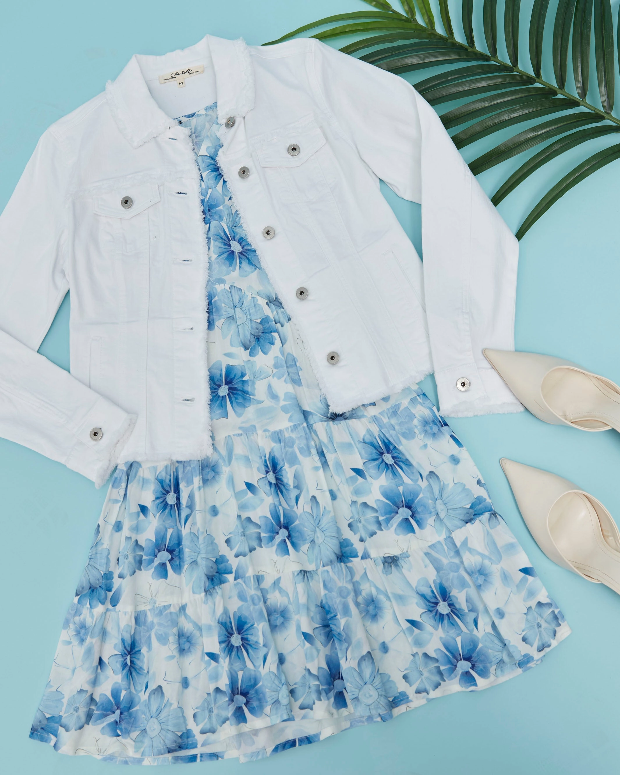 Printed Sleeveless V-Neck Tiered Dress - Celestial