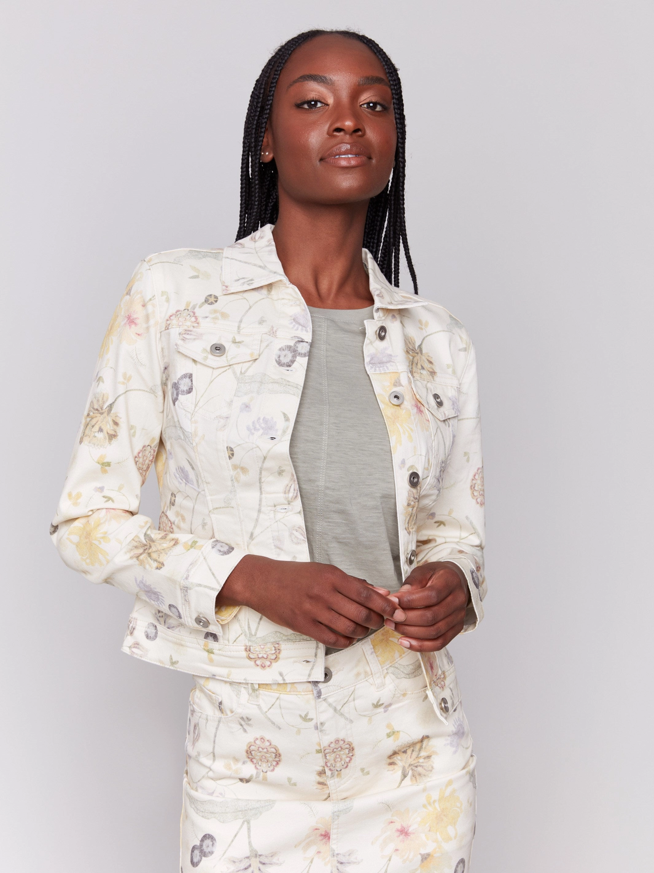 Printed Stretch Twill Jacket - Garden