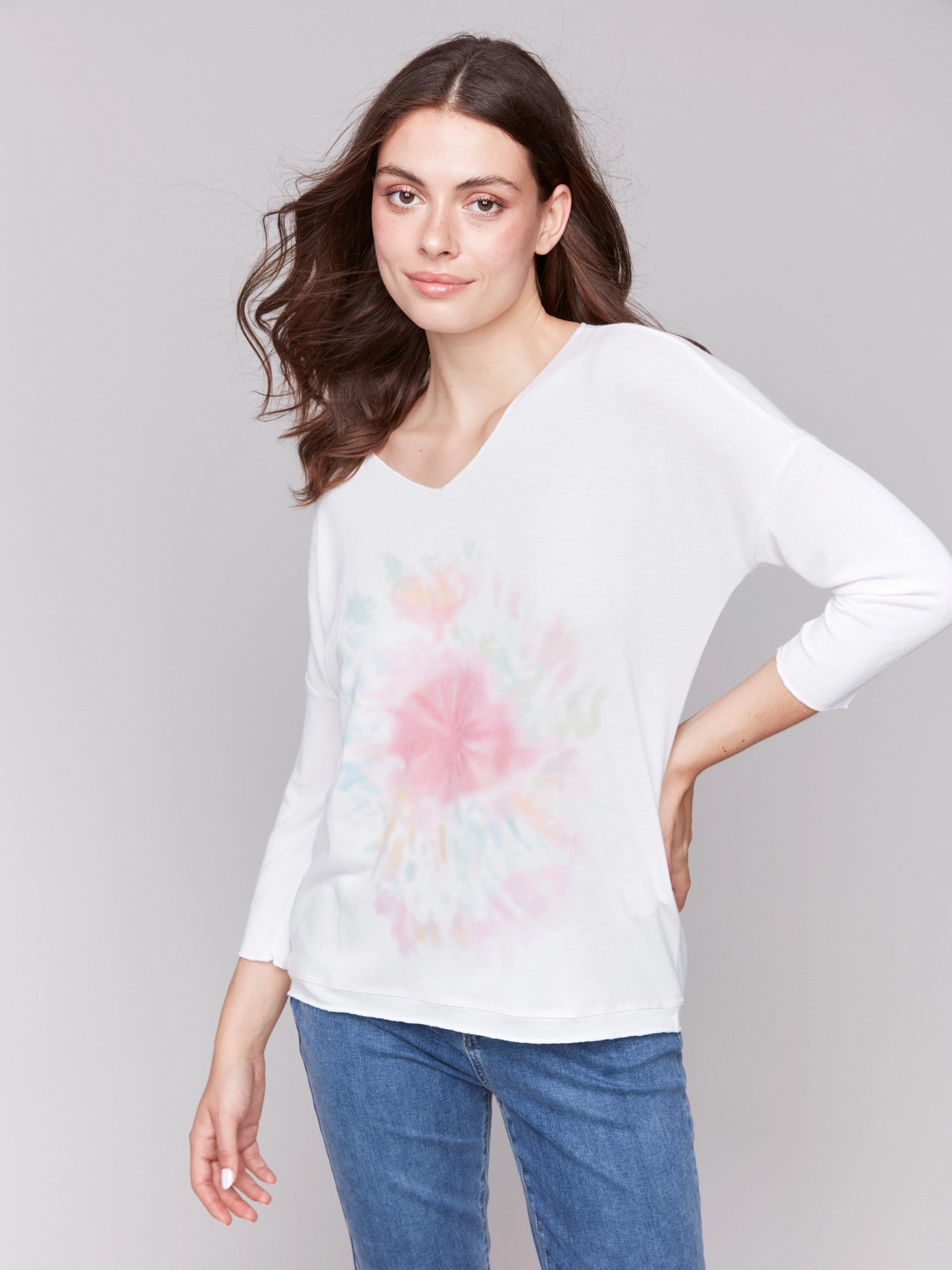 Printed V-Neck Knit Top - Galaxy