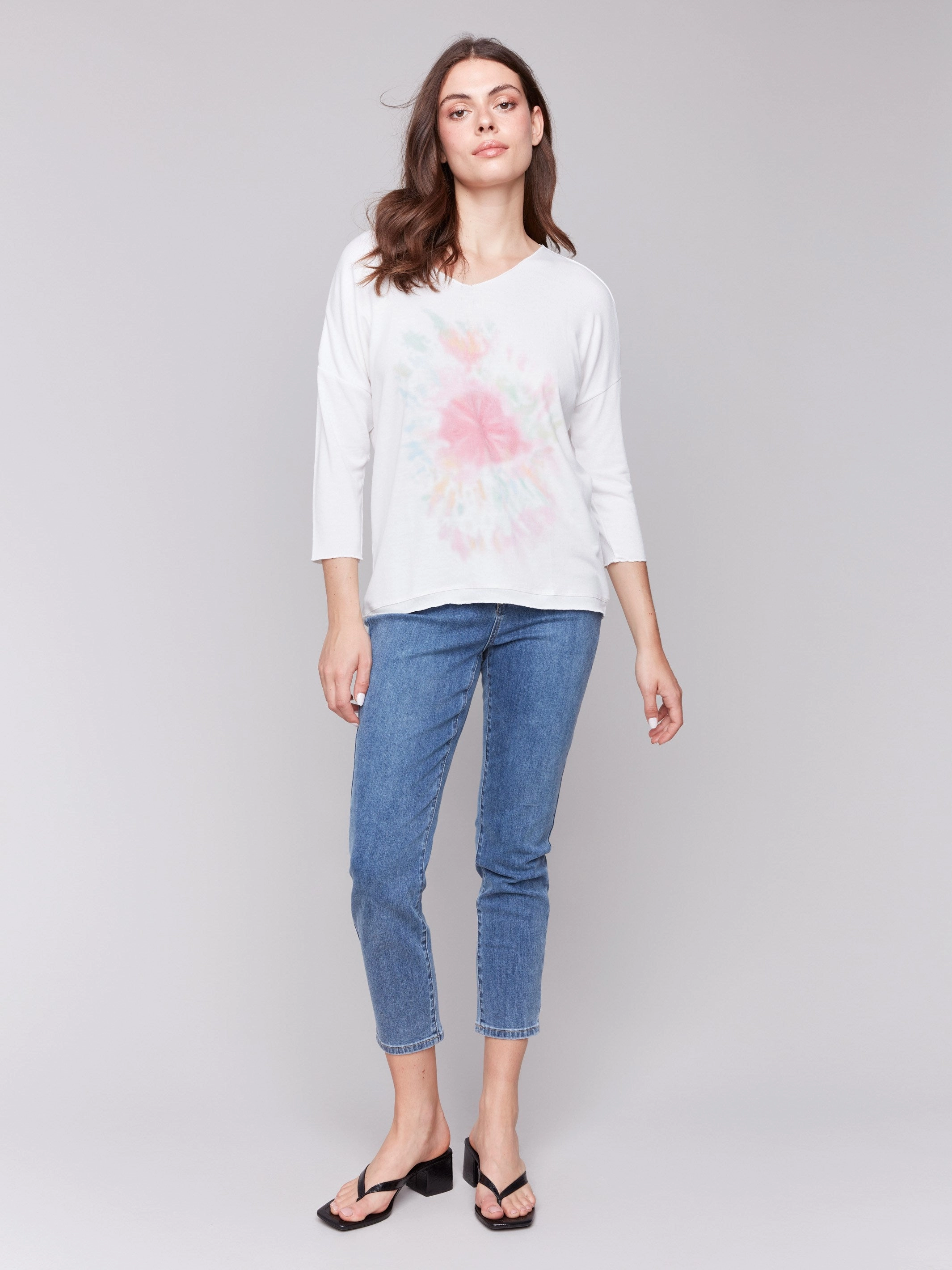 Printed V-Neck Knit Top - Galaxy