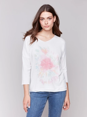 Printed V-Neck Knit Top - Galaxy