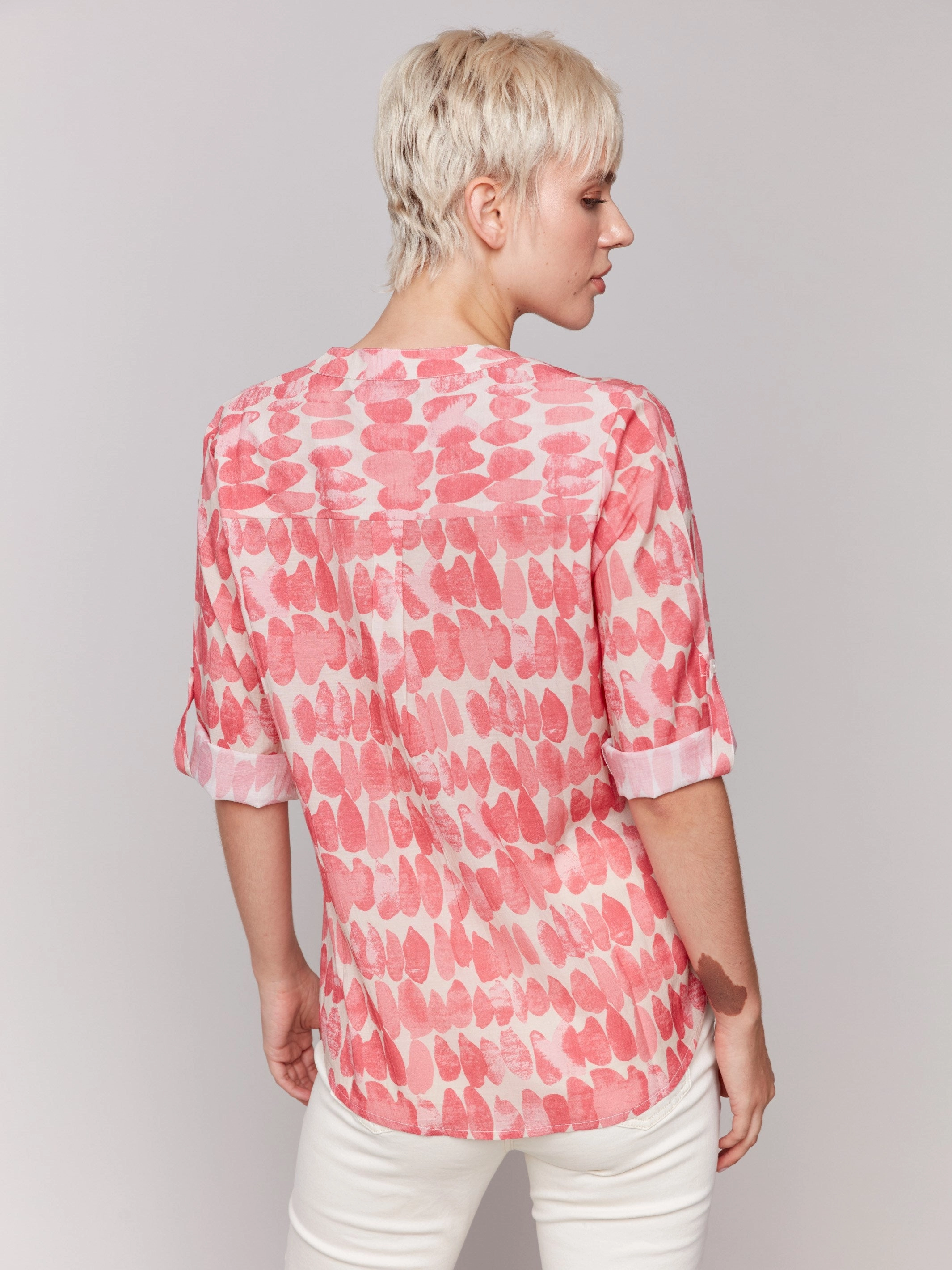 Printed Viscose Half-Button Blouse - Drops
