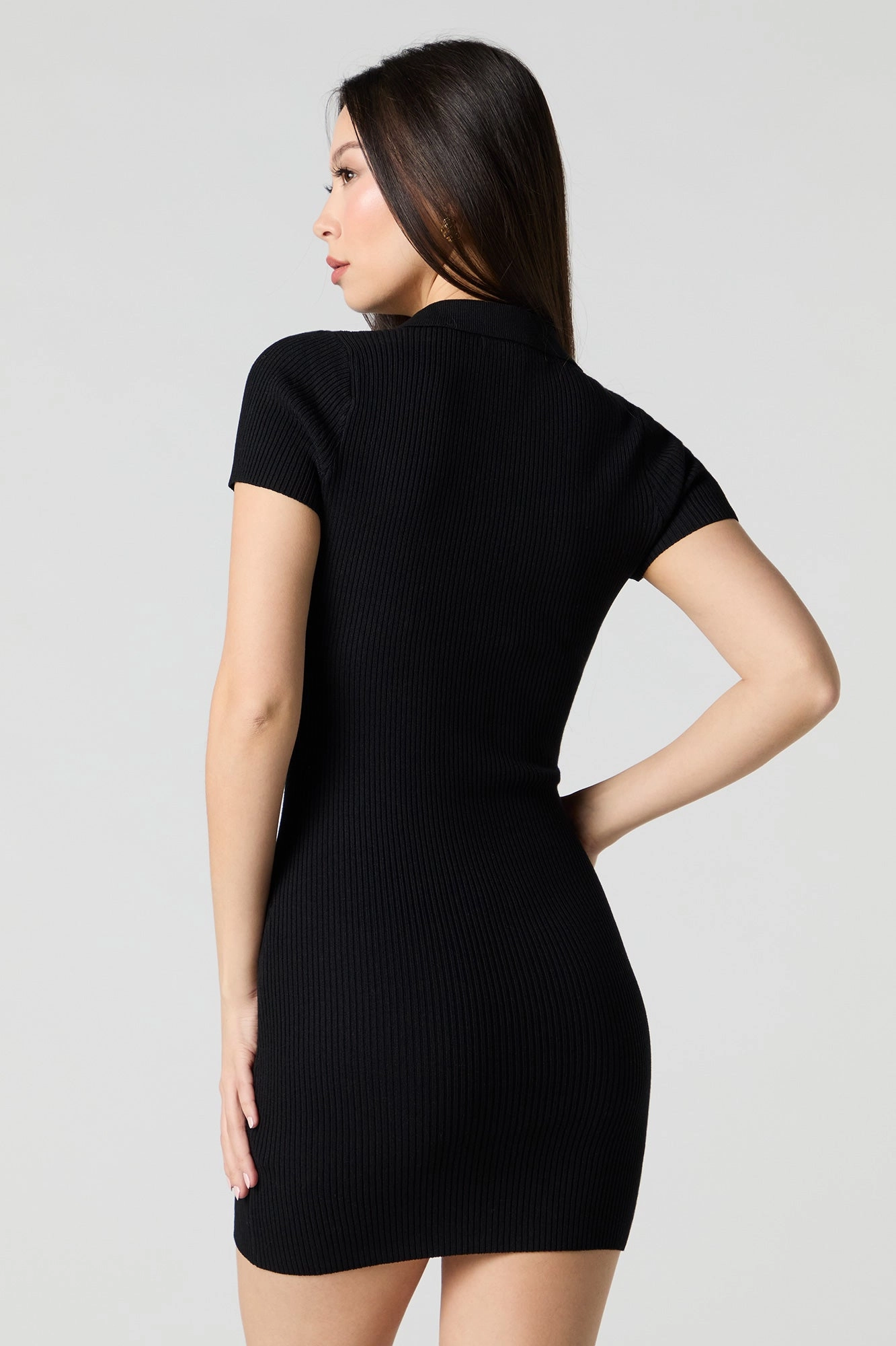 Ribbed Knit Collared Mini Dress