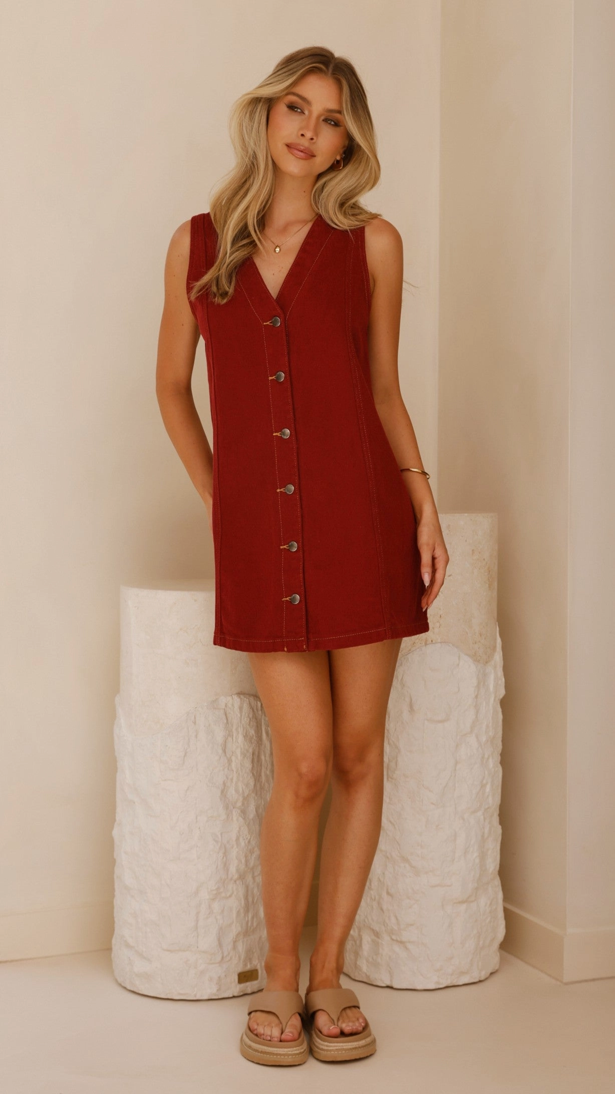 Sacha Denim Mini Dress - Red