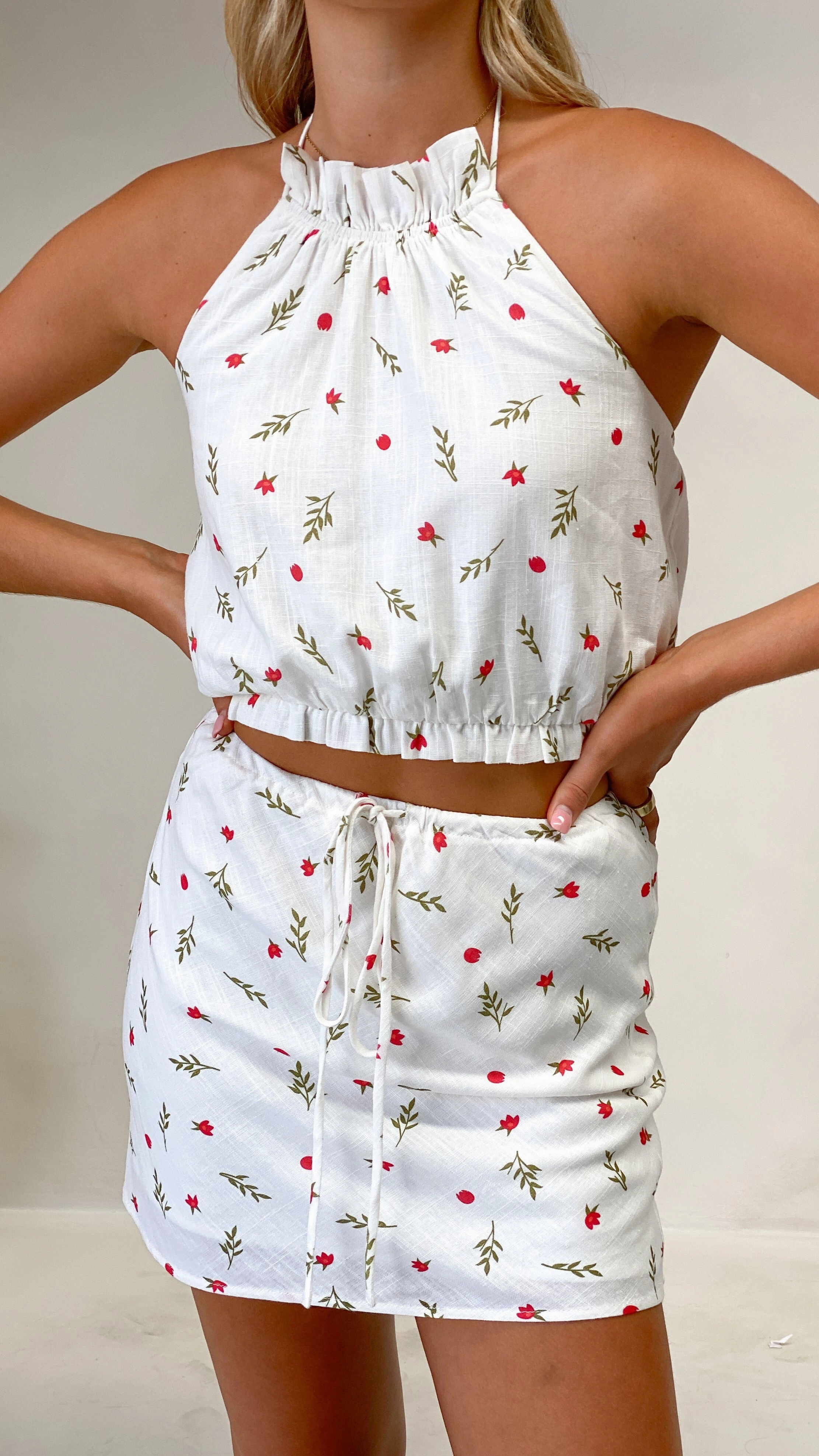 Sansa Mini Skirt - Red / Green Floral