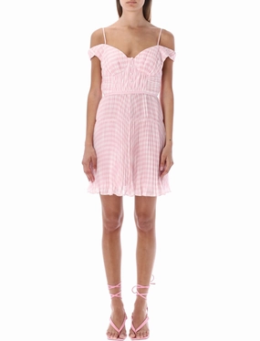 Self-Portrait Checked Pleated Chiffon Mini Dress