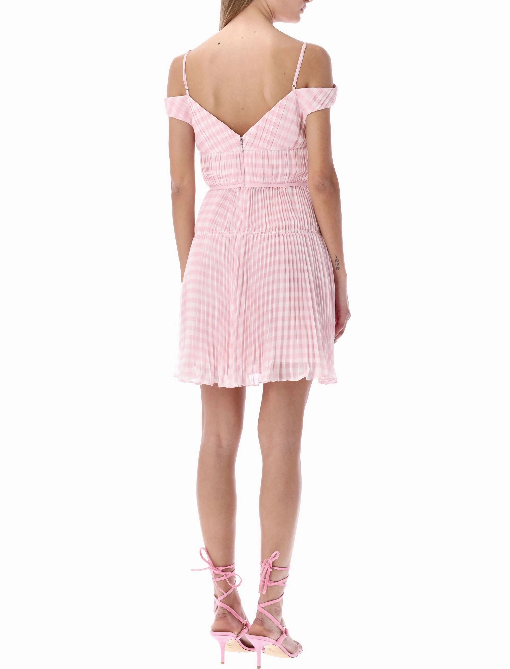 Self-Portrait Checked Pleated Chiffon Mini Dress
