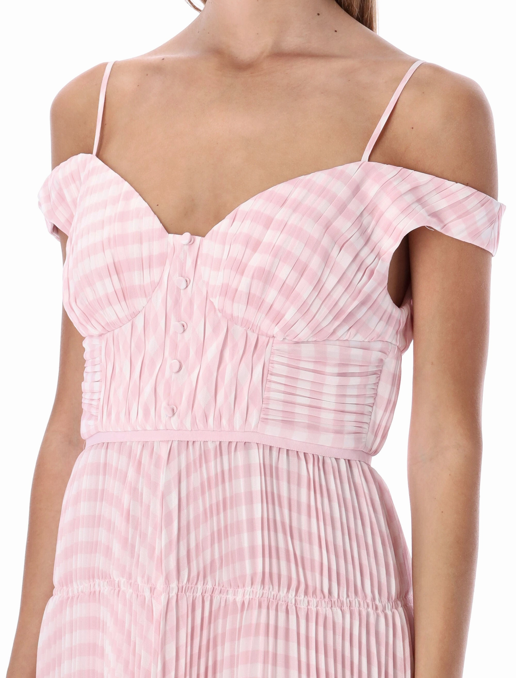 Self-Portrait Checked Pleated Chiffon Mini Dress