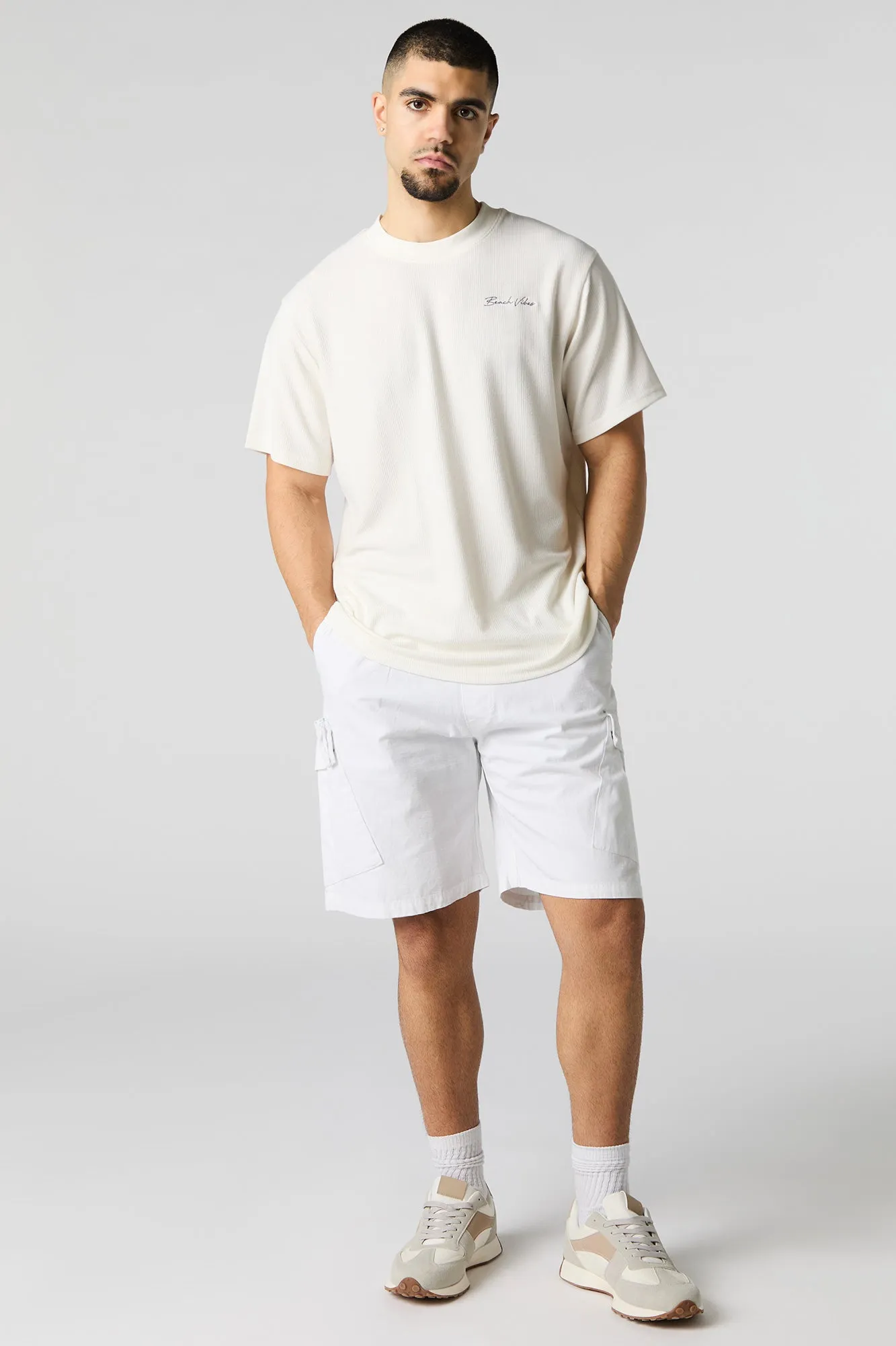 Short cargo à taille coulissante avec fermeture à glissière