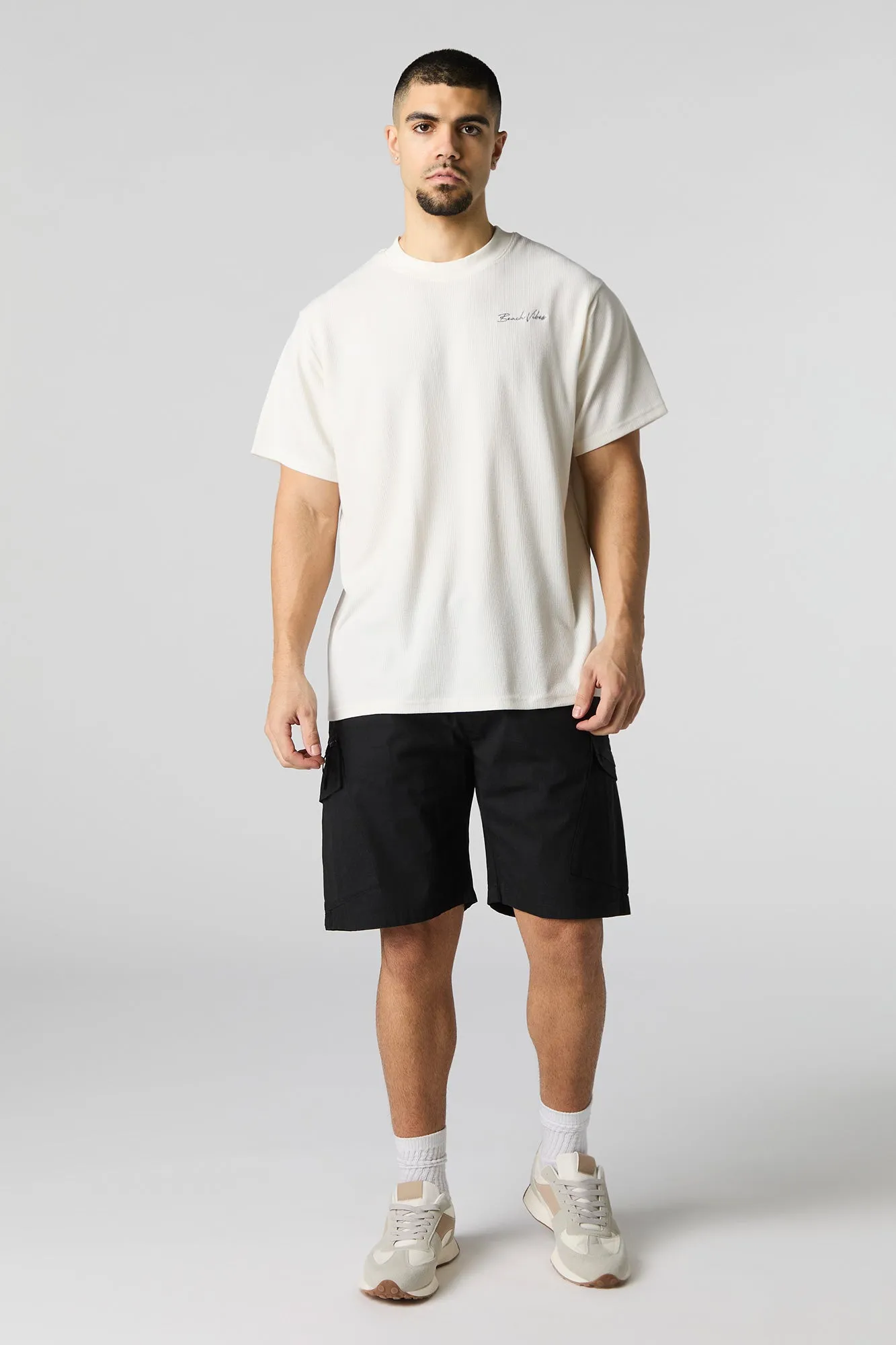 Short cargo à taille coulissante avec fermeture à glissière