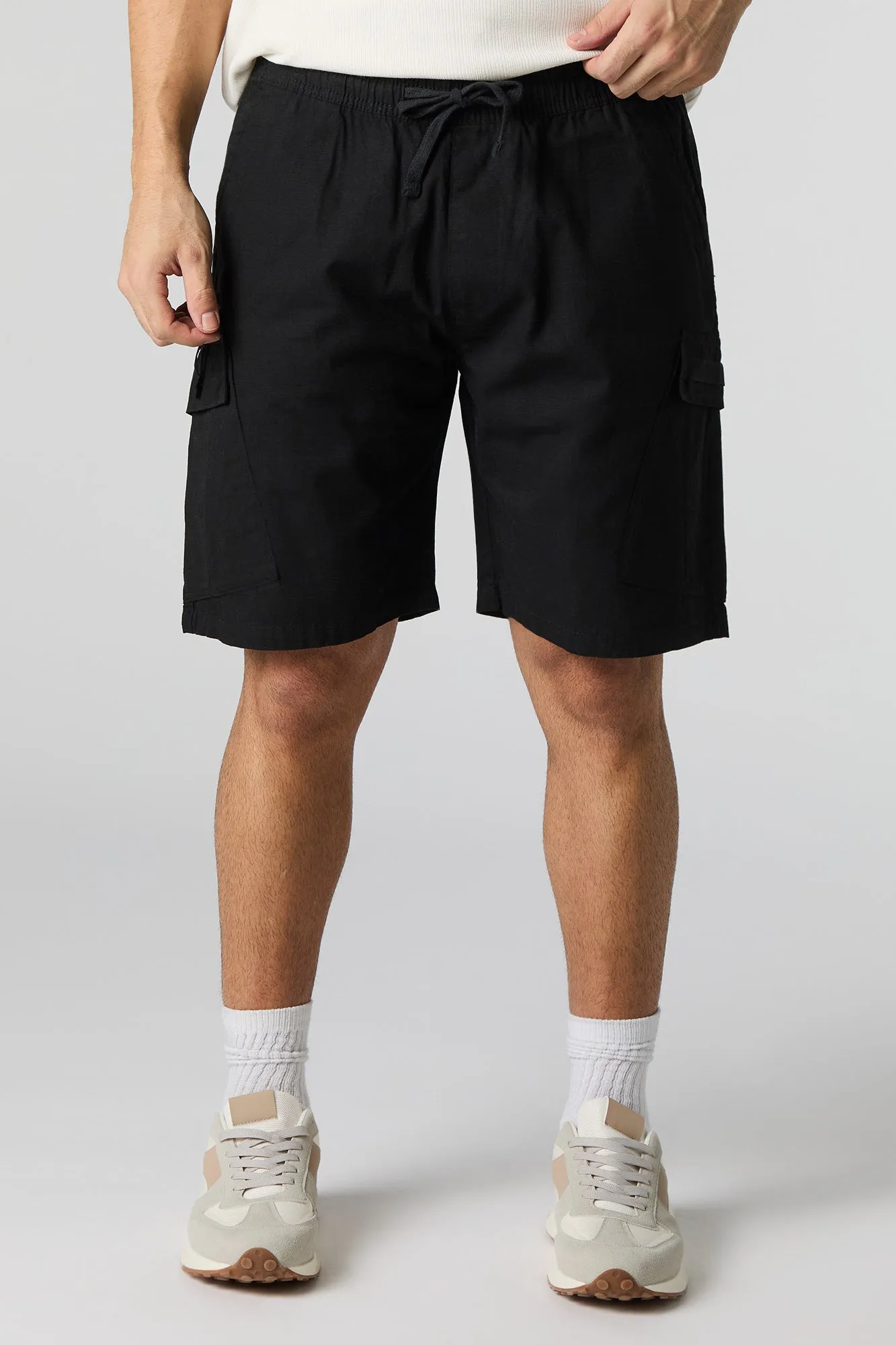 Short cargo à taille coulissante avec fermeture à glissière